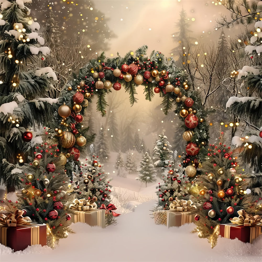 Snowy Christmas Arch with Presents Backdrop UK BRP7-220