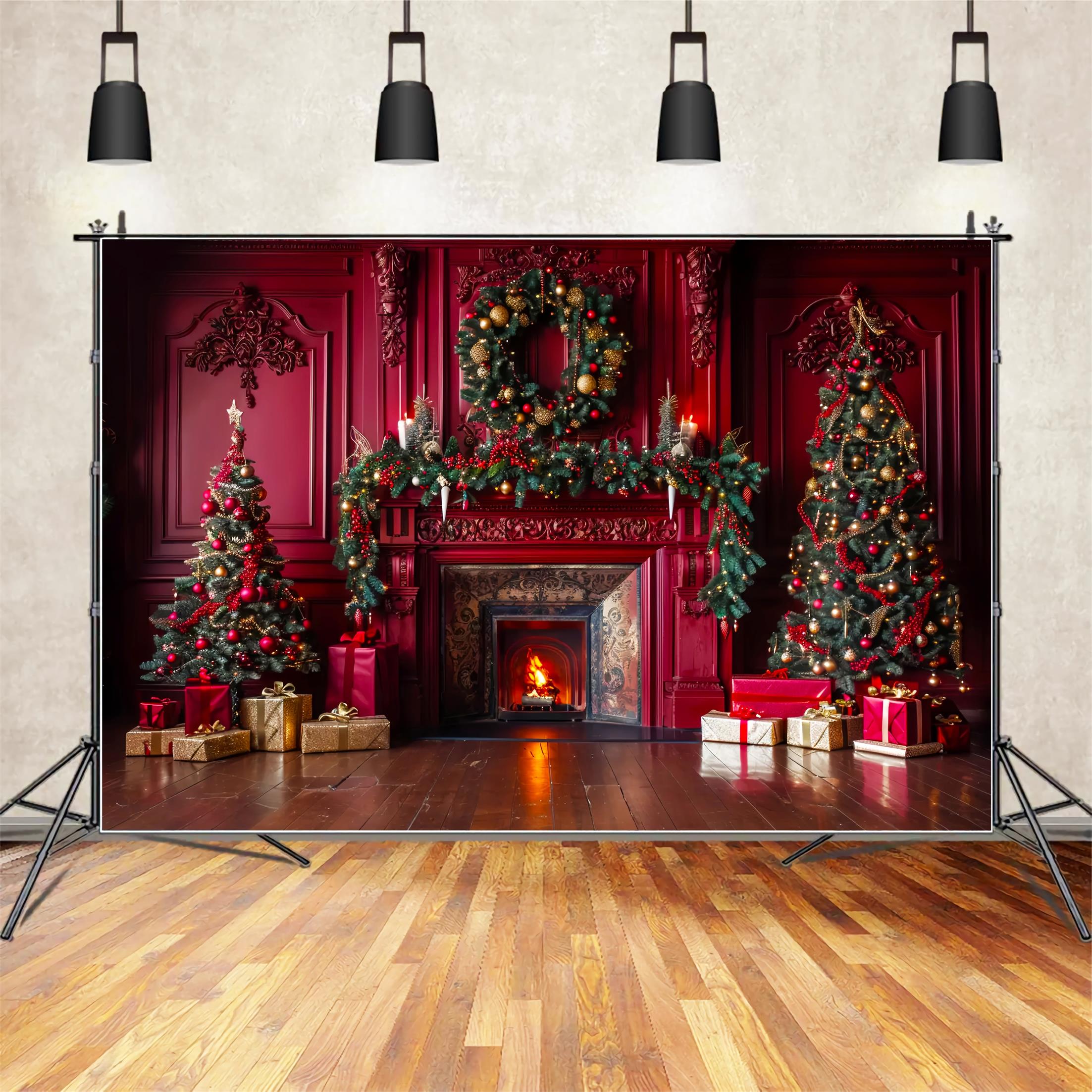 Christmas Red Elegant Fireplace Backdrop UK BRP7-221