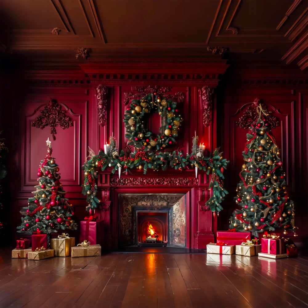 Christmas Red Elegant Fireplace Backdrop UK BRP7-221