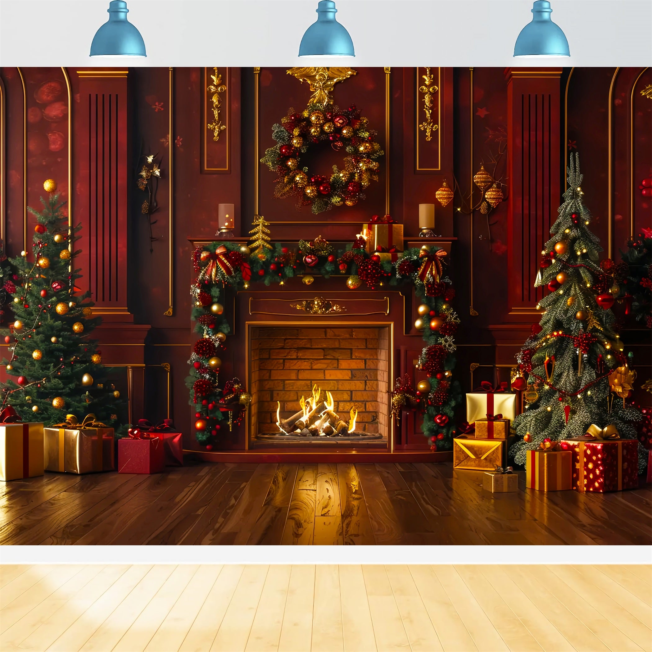 Christmas Warm Fireplace Backdrop UK BRP7-222