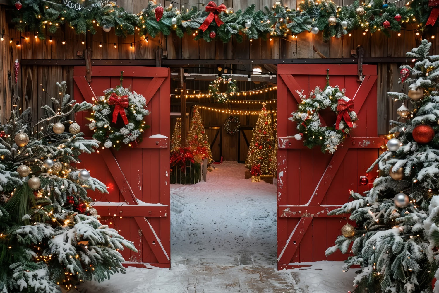 Christmas Rustic Barn Entrance Backdrop UK BRP7-223