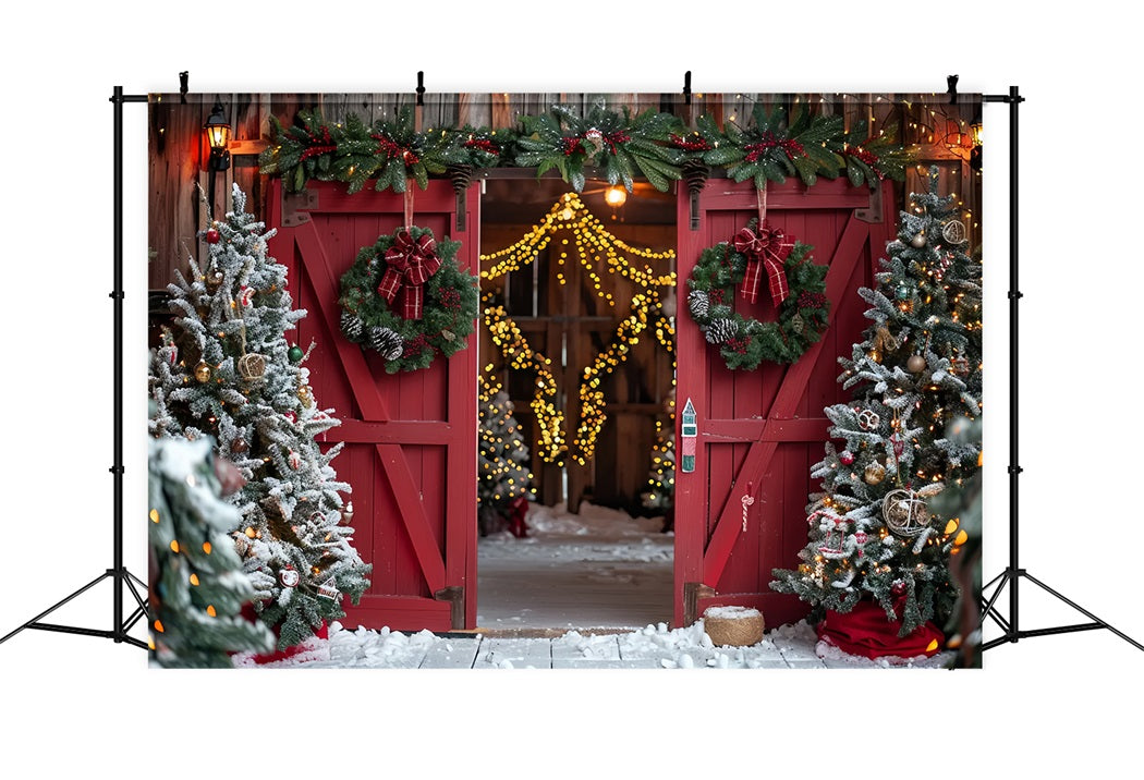 Christmas Red Barn Entrance Backdrop UK BRP7-224