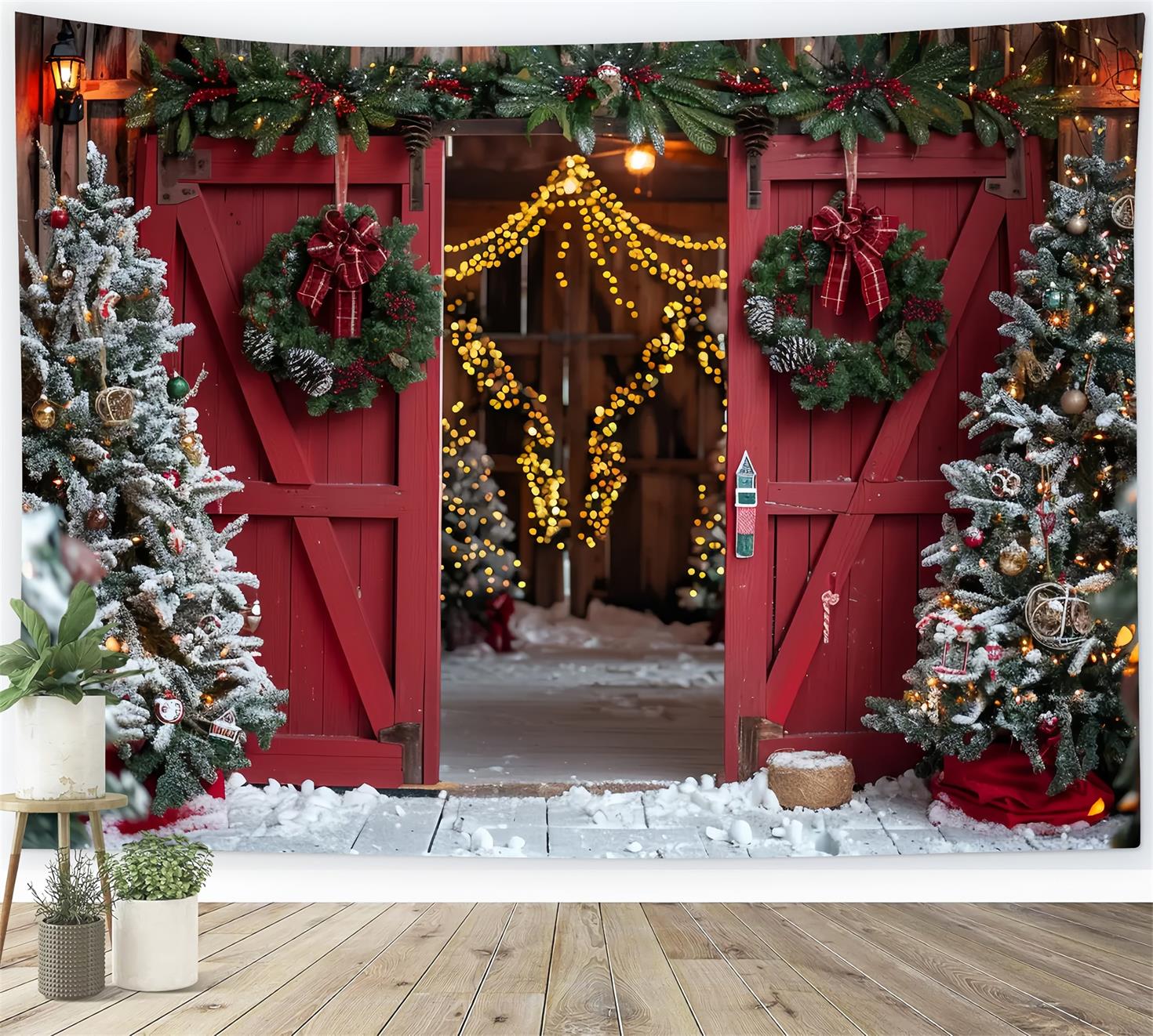 Christmas Red Barn Entrance Backdrop UK BRP7-224