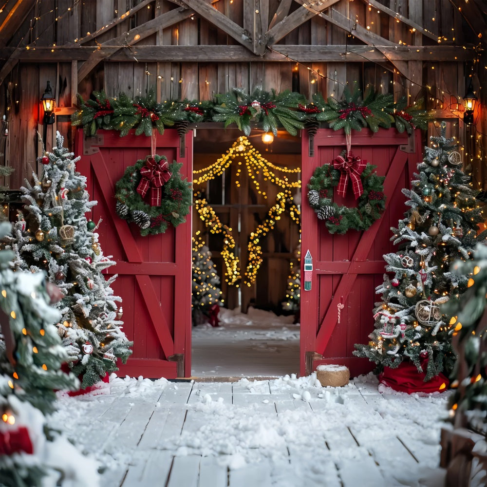 Christmas Red Barn Entrance Backdrop UK BRP7-224