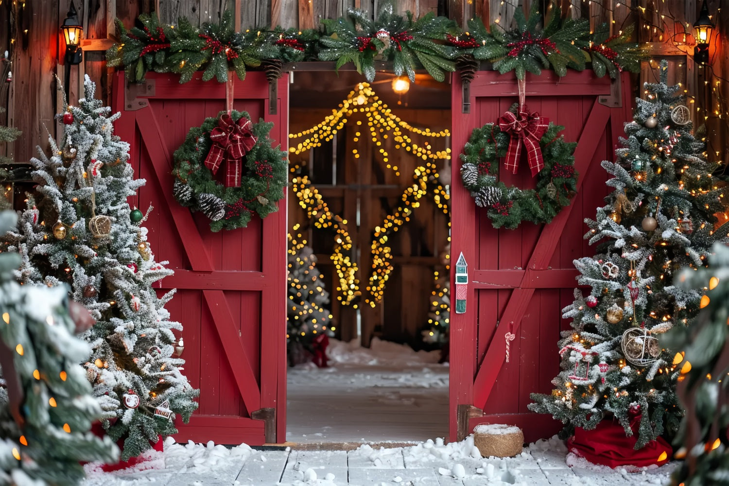 Christmas Red Barn Entrance Backdrop UK BRP7-224