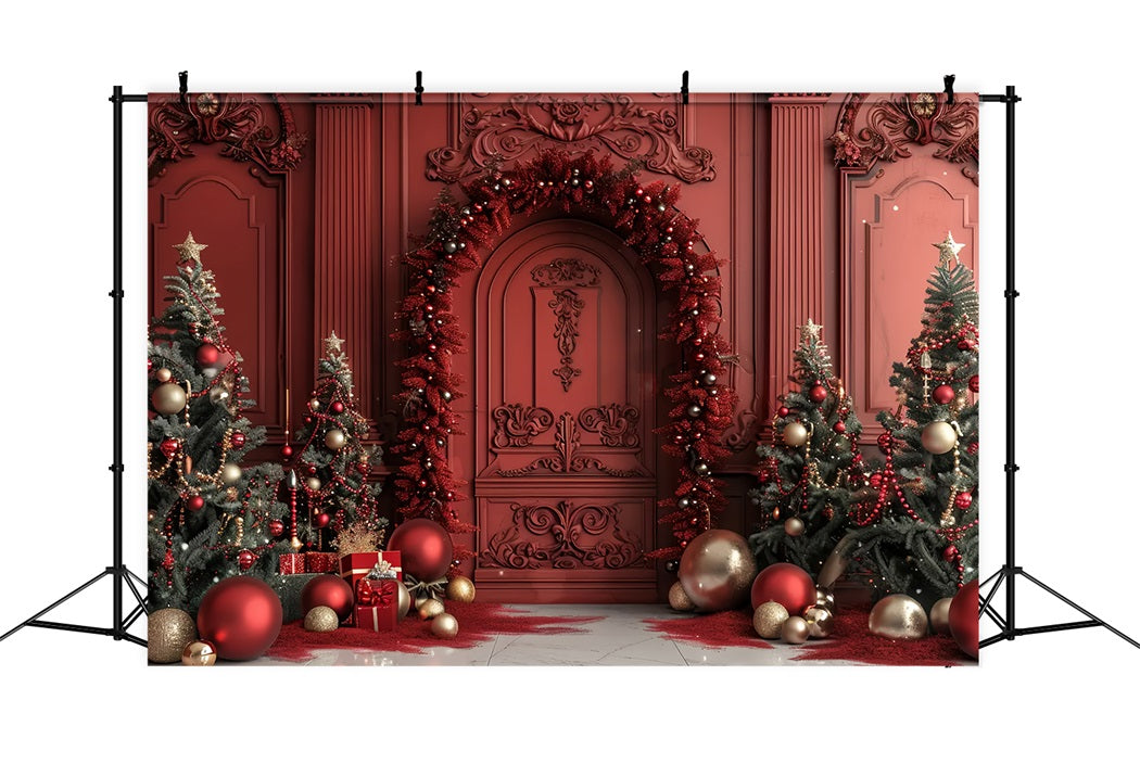 Christmas Regal Red Door Decor Backdrop UK BRP7-225