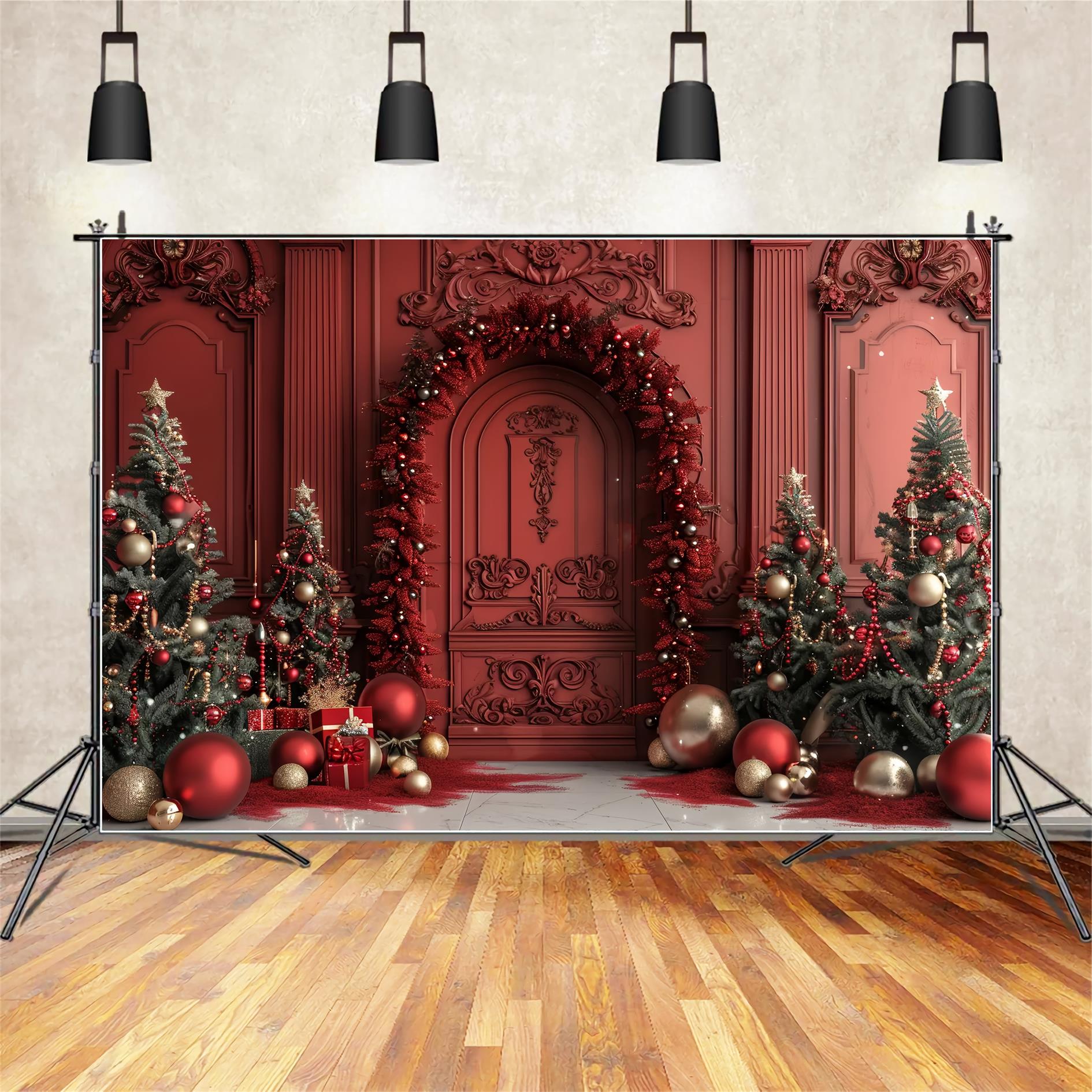 Christmas Regal Red Door Decor Backdrop UK BRP7-225