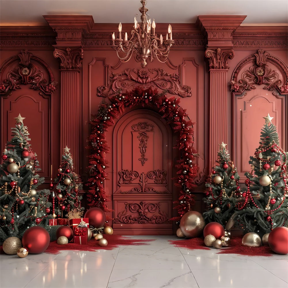 Christmas Regal Red Door Decor Backdrop UK BRP7-225