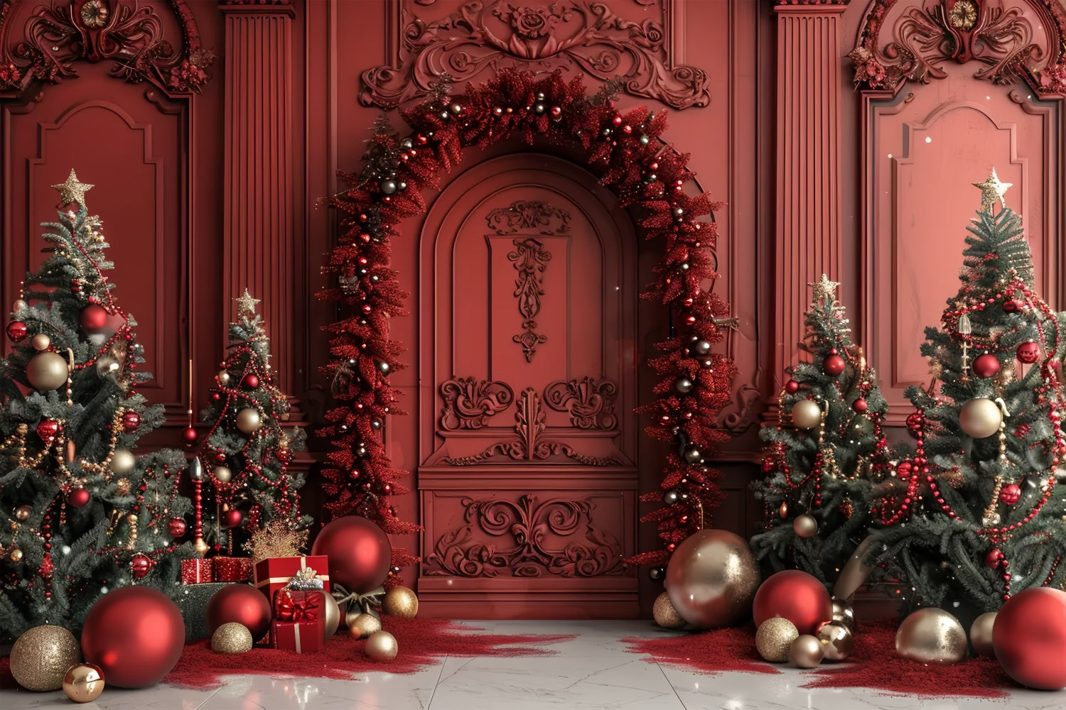 Christmas Regal Red Door Decor Backdrop UK BRP7-225