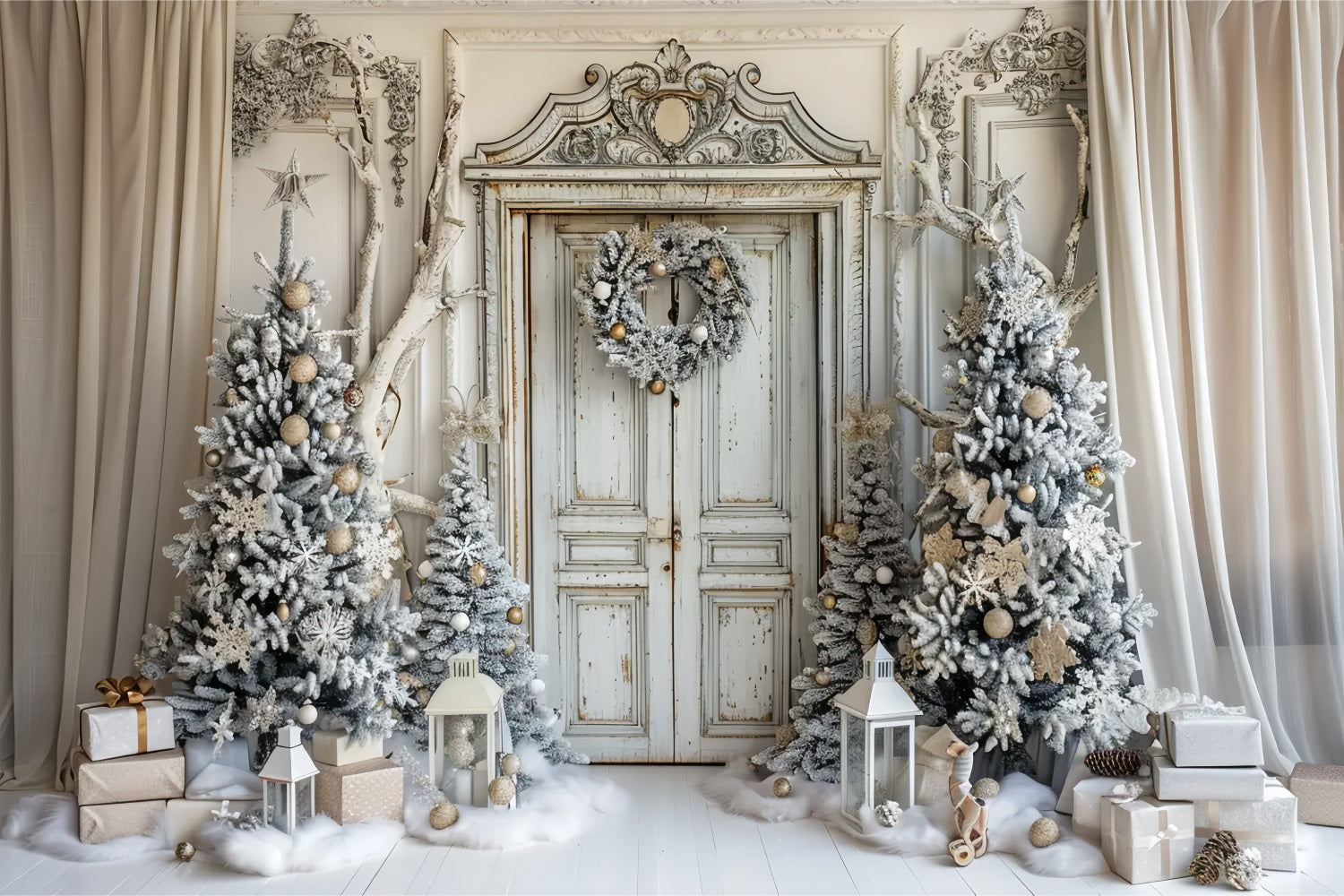 Christmas White Door Tree Backdrop UK BRP7-226