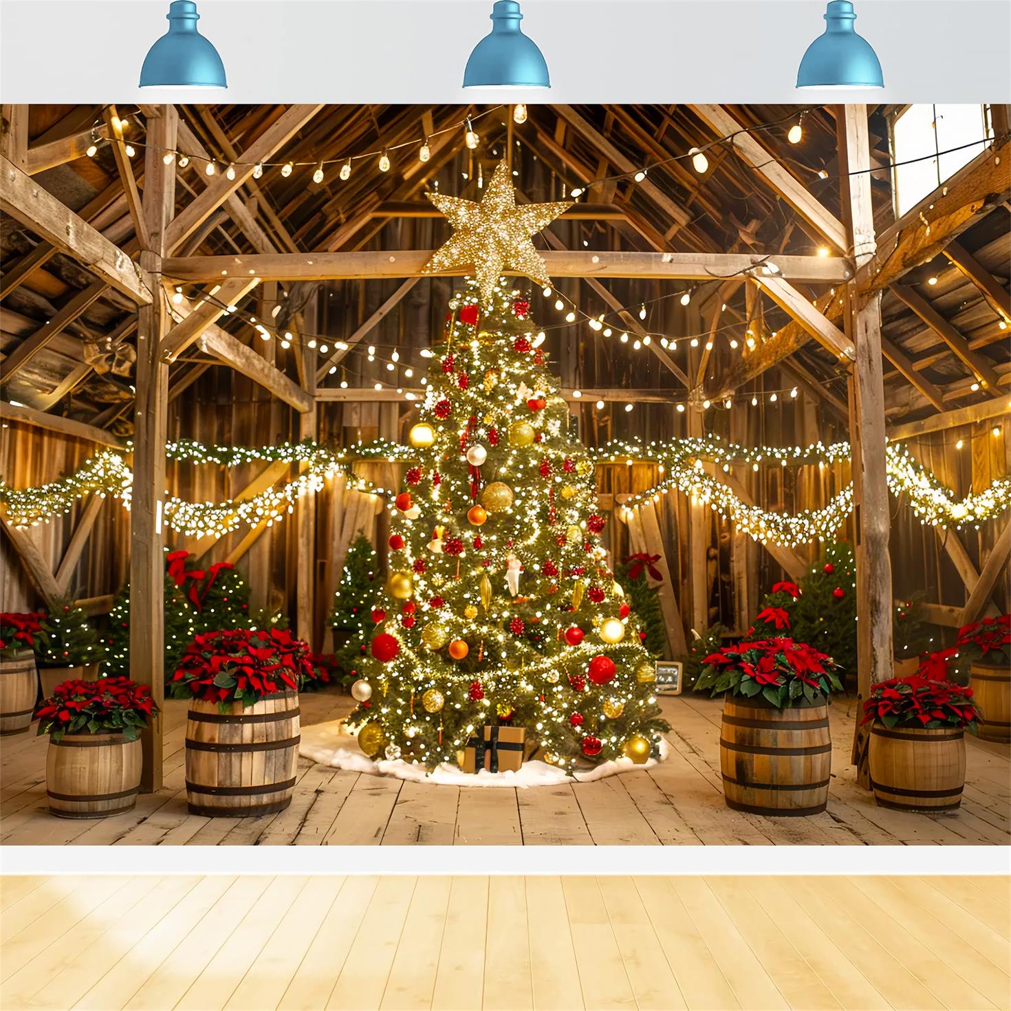 Christmas Cozy Barn Lights Backdrop UK BRP7-230