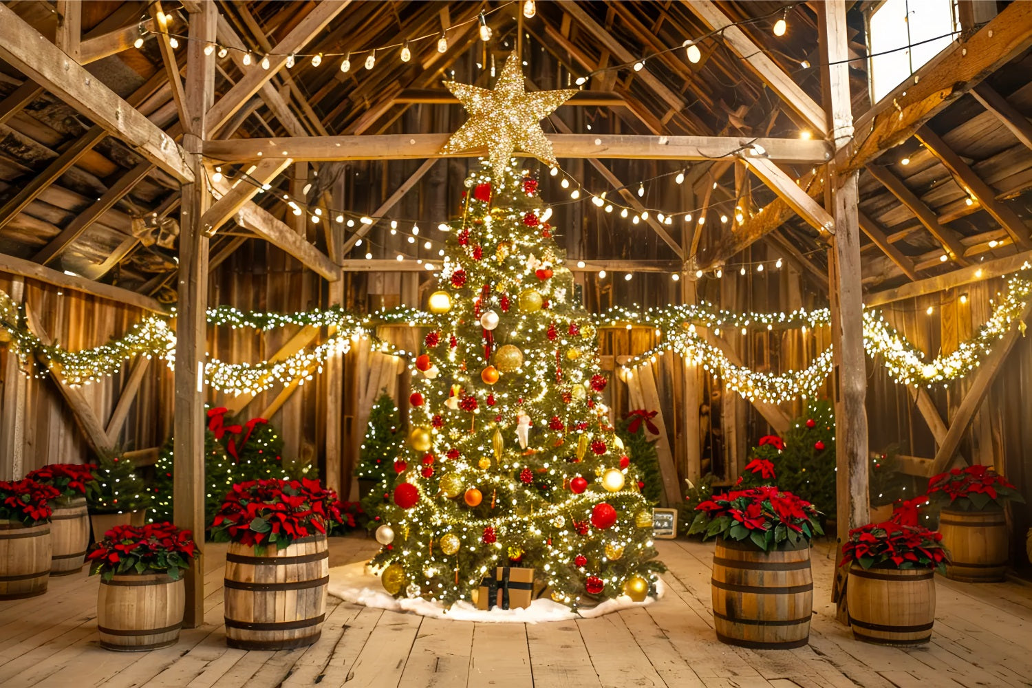 Christmas Cozy Barn Lights Backdrop UK BRP7-230