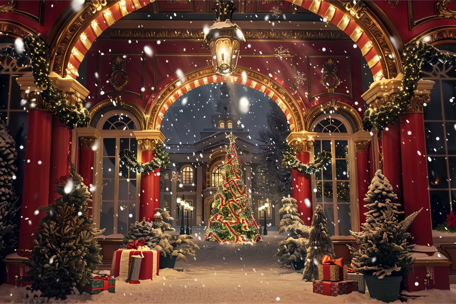 Christmas Elegant Archway Snowfall Backdrop UK BRP7-231