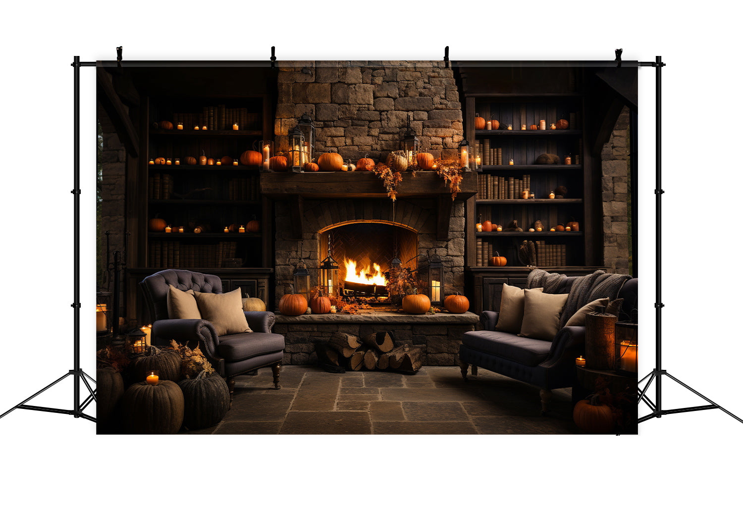 Autumn Pumpkin Room Fireplace Sofa Backdrop UK BRP7-65