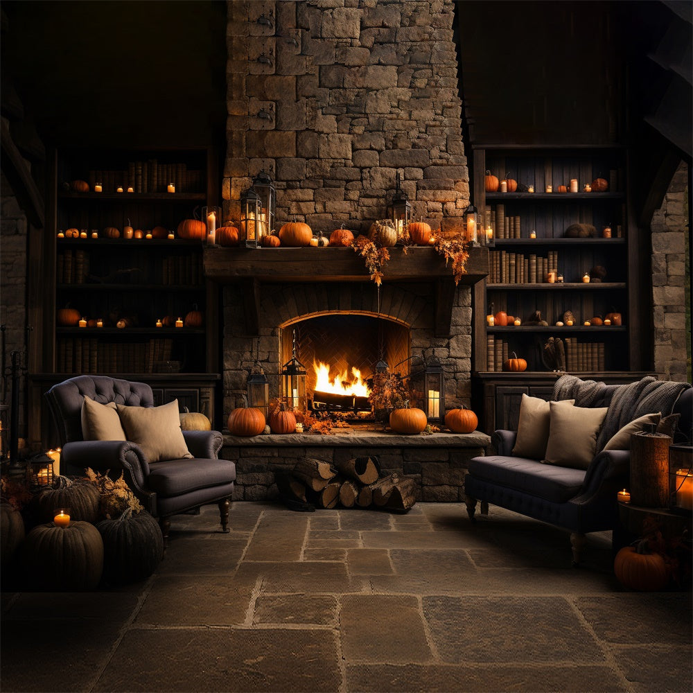 Autumn Pumpkin Room Fireplace Sofa Backdrop UK BRP7-65