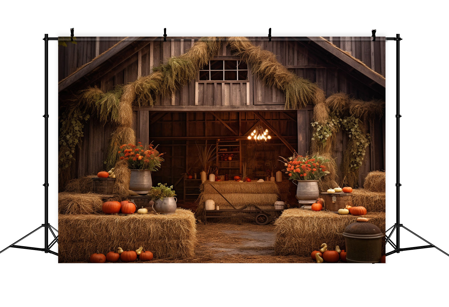 Autumn Wood House Flower Haystack Backdrop UK BRP7-69