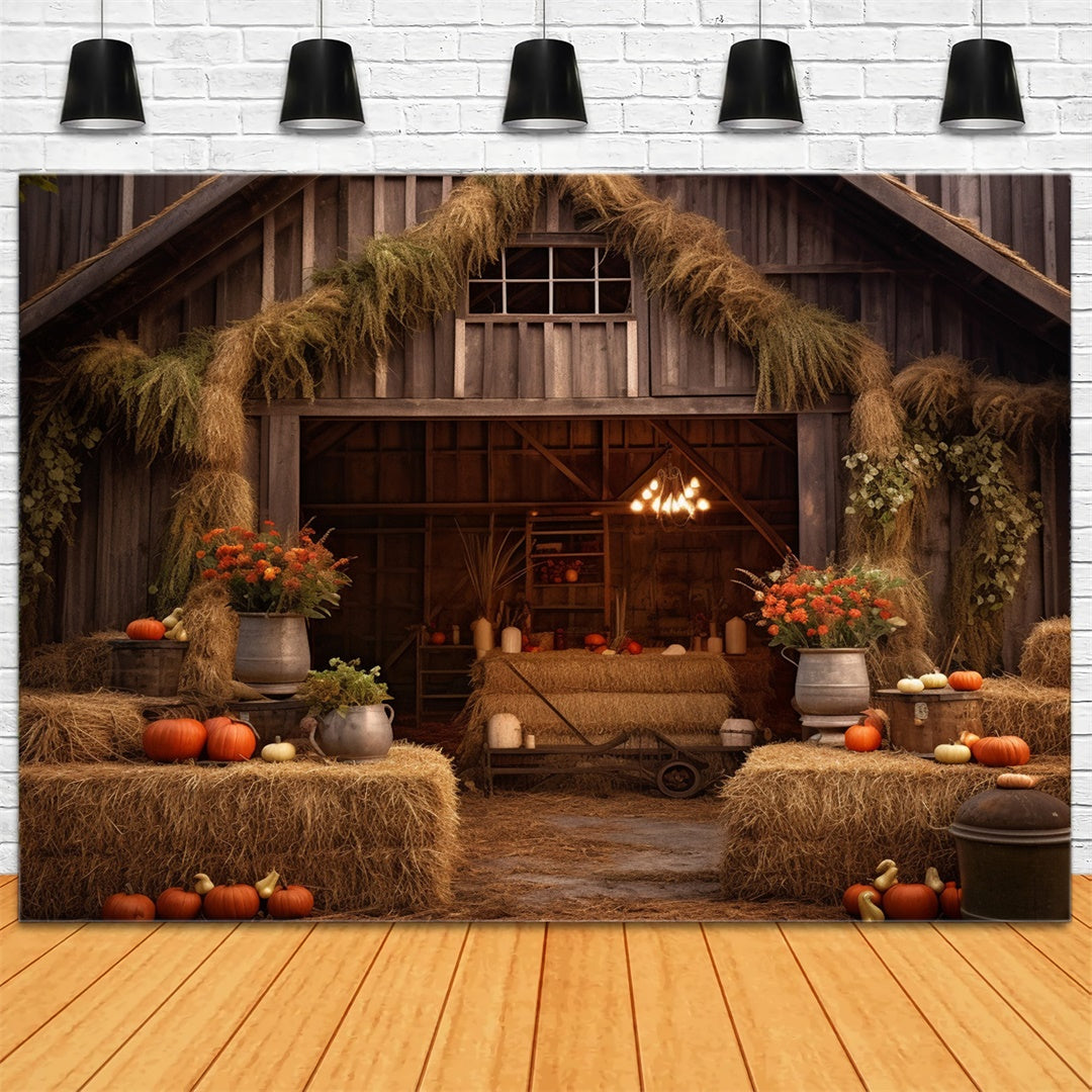 Autumn Wood House Flower Haystack Backdrop UK BRP7-69