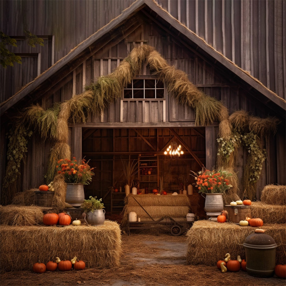 Autumn Wood House Flower Haystack Backdrop UK BRP7-69