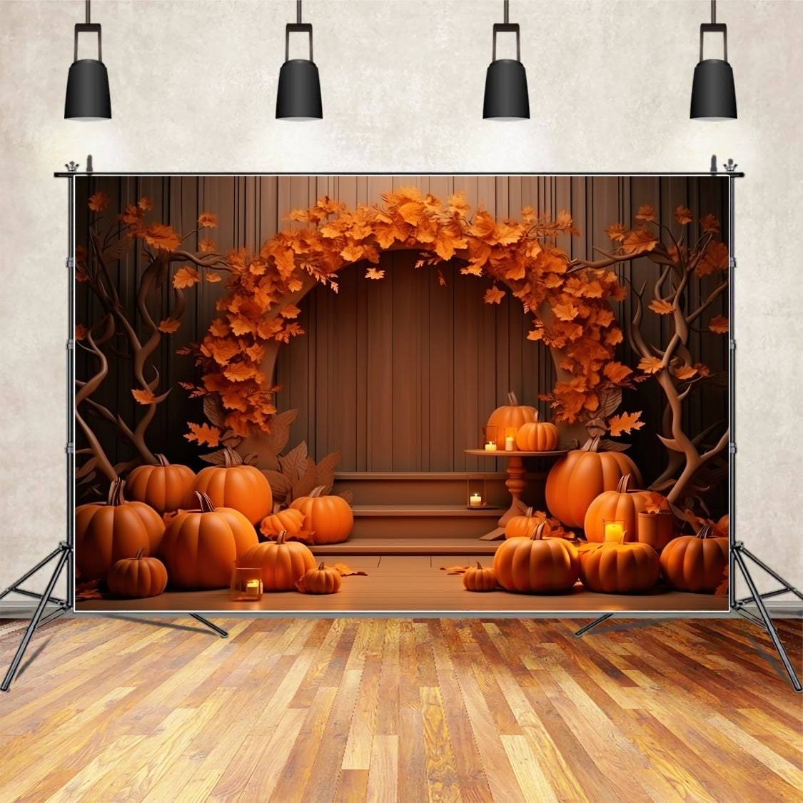 Autumn Pumpkins Barn Lamps Photography Backdrop UK BRP7-71