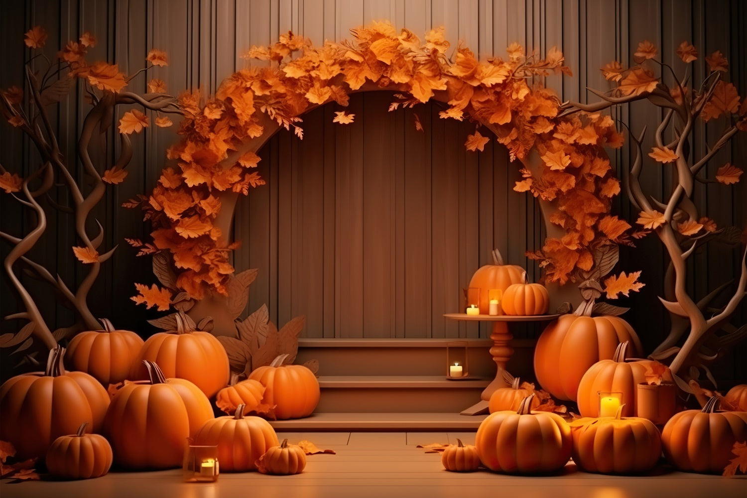 Autumn Pumpkins Barn Lamps Photography Backdrop UK BRP7-71