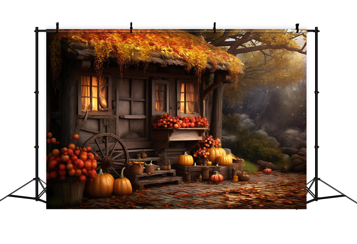 Autumn Old Pumpkin House Photography Backdrop UK BRP7-73