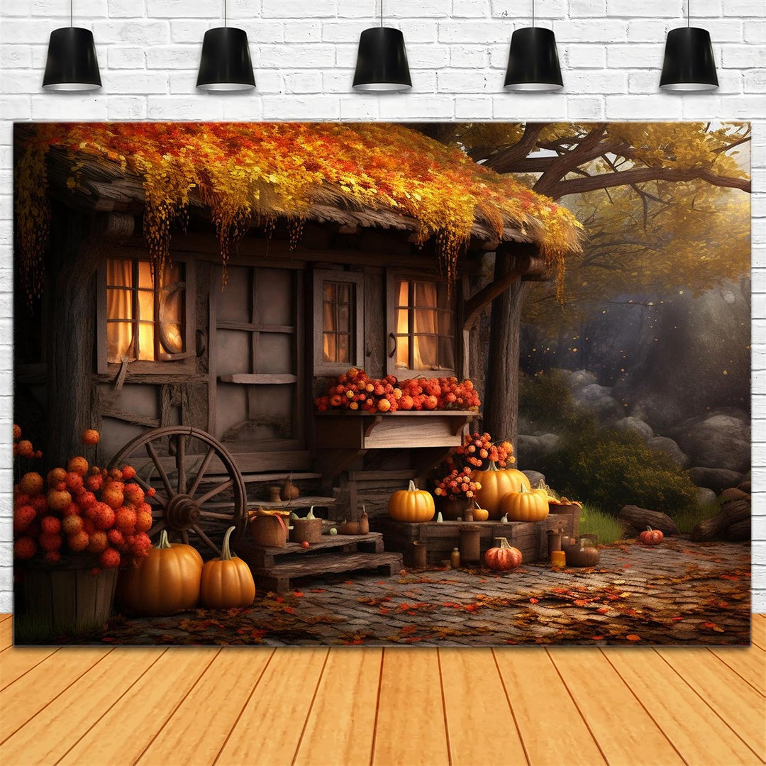 Autumn Old Pumpkin House Photography Backdrop UK BRP7-73