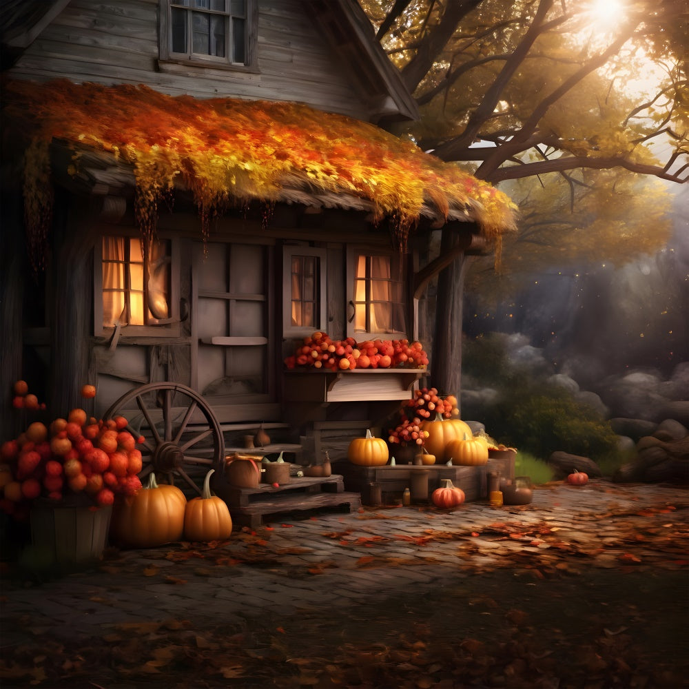 Autumn Old Pumpkin House Photography Backdrop UK BRP7-73