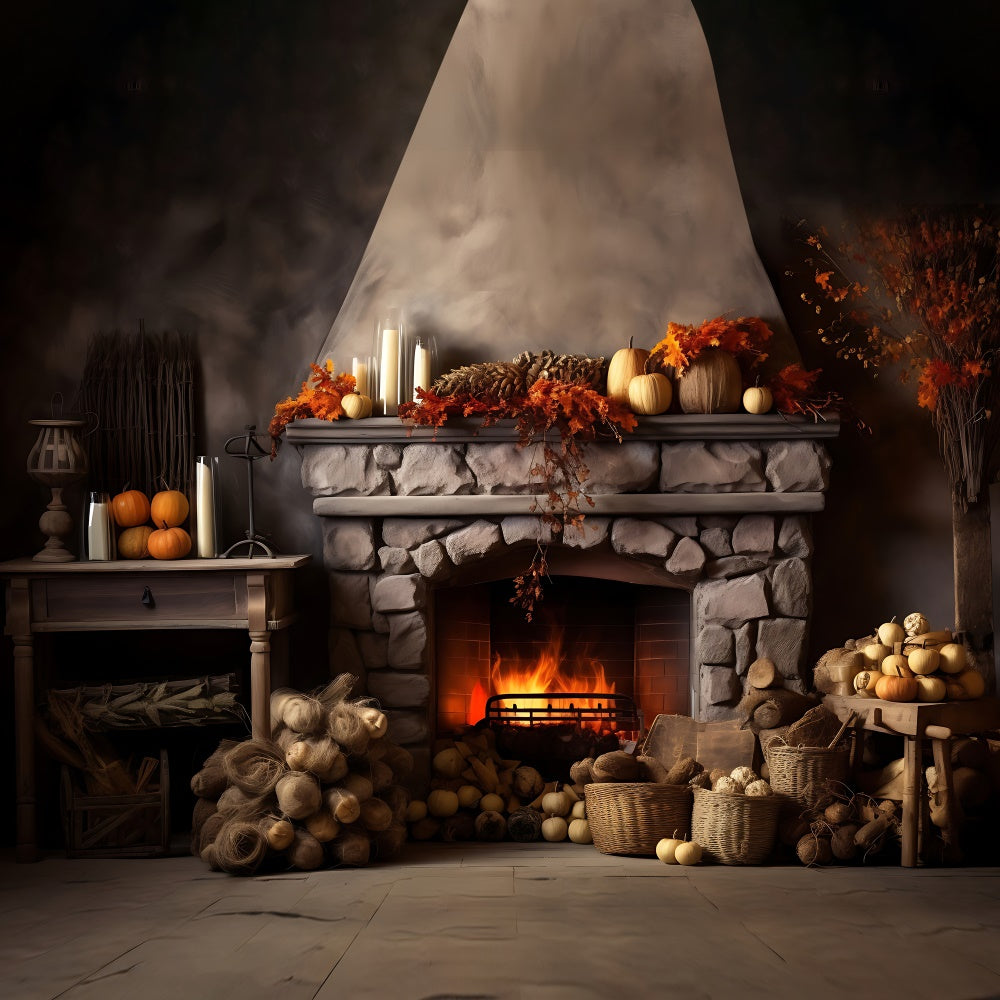 Autumn Fireplace Leaves Candles Backdrop UK BRP7-75