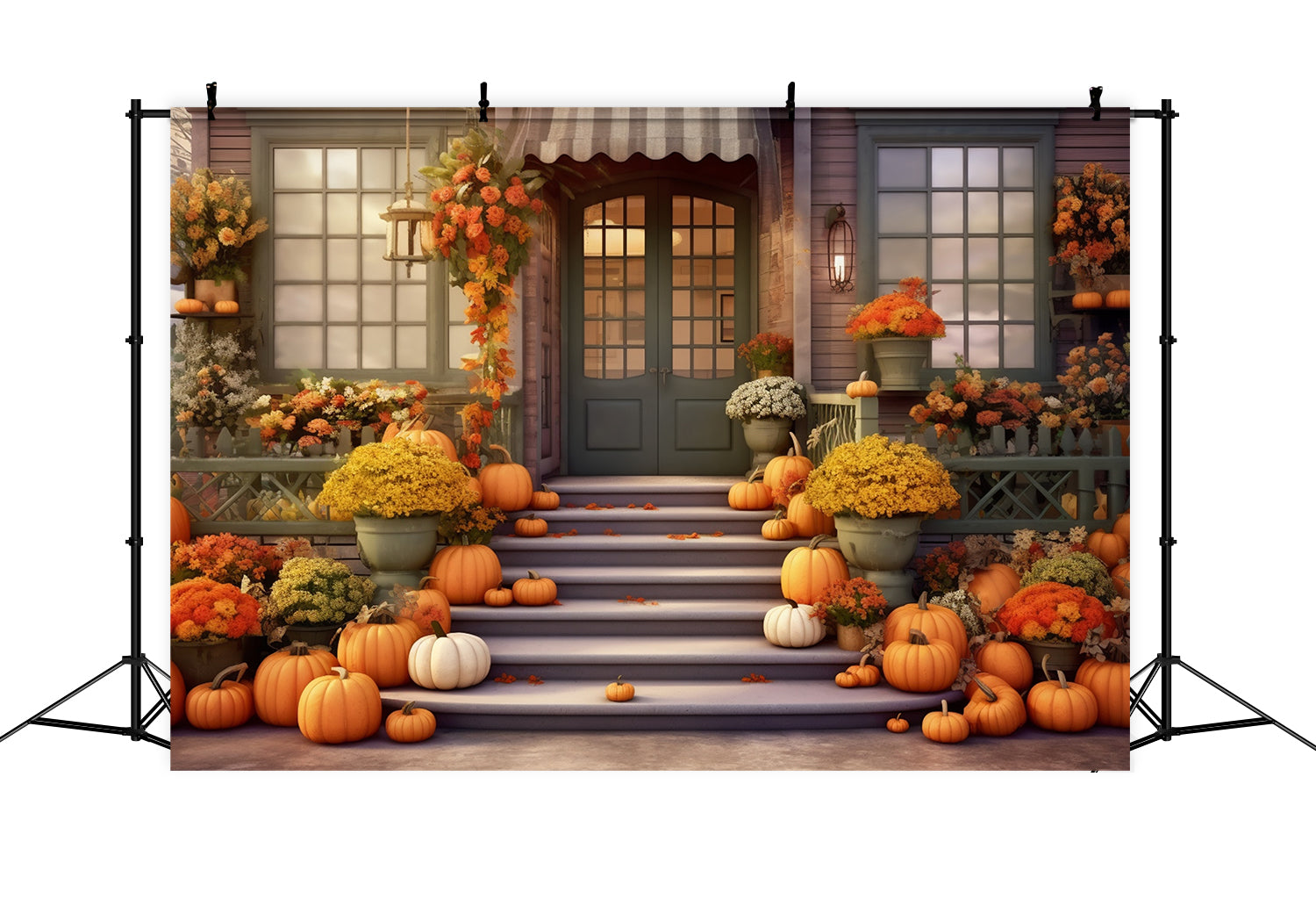 Autumn Pumpkin Store Green Door Backdrop UK BRP7-77