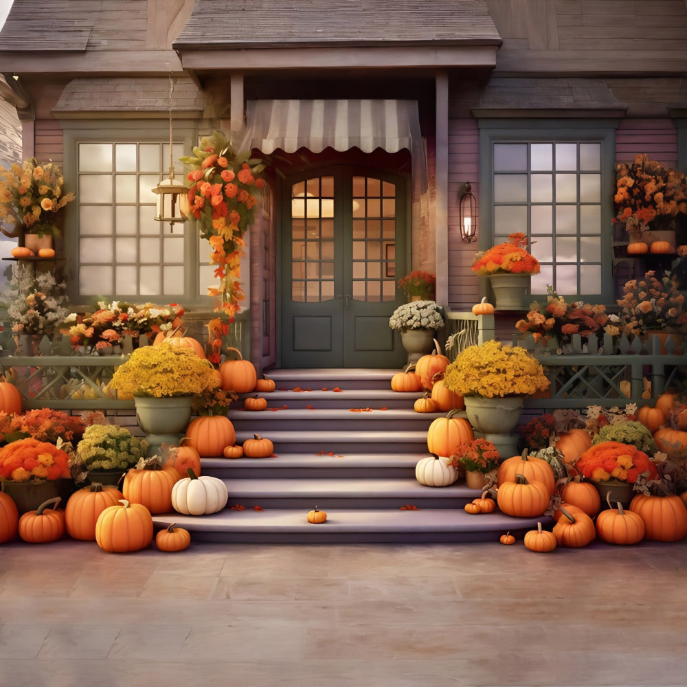 Autumn Pumpkin Store Green Door Backdrop UK BRP7-77