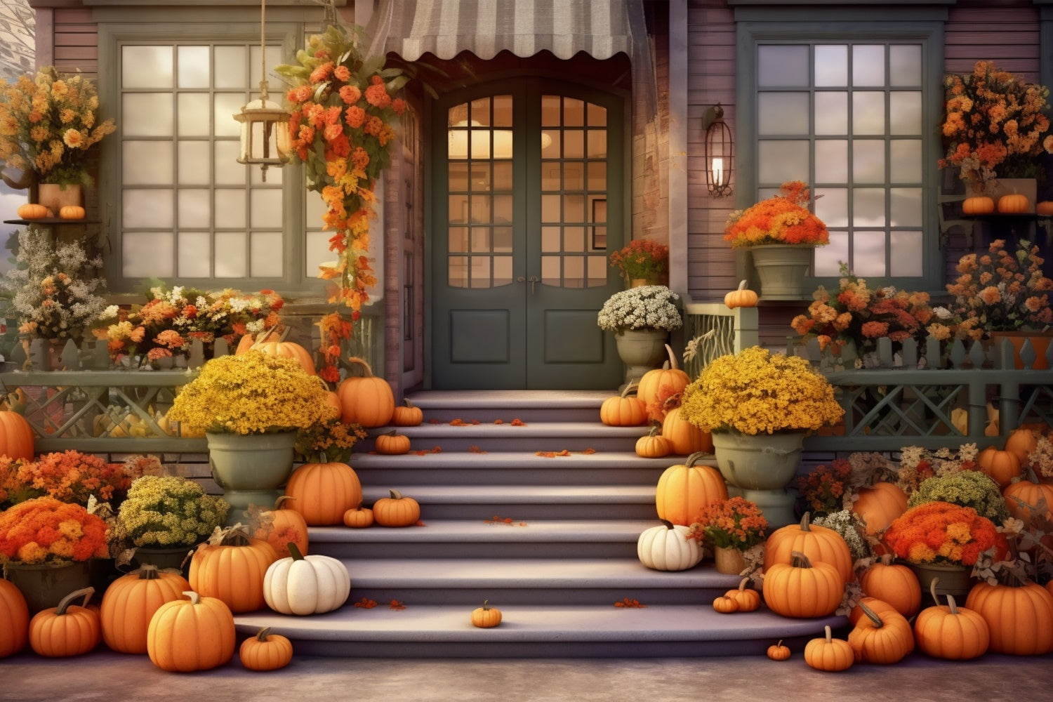 Autumn Pumpkin Store Green Door Backdrop UK BRP7-77