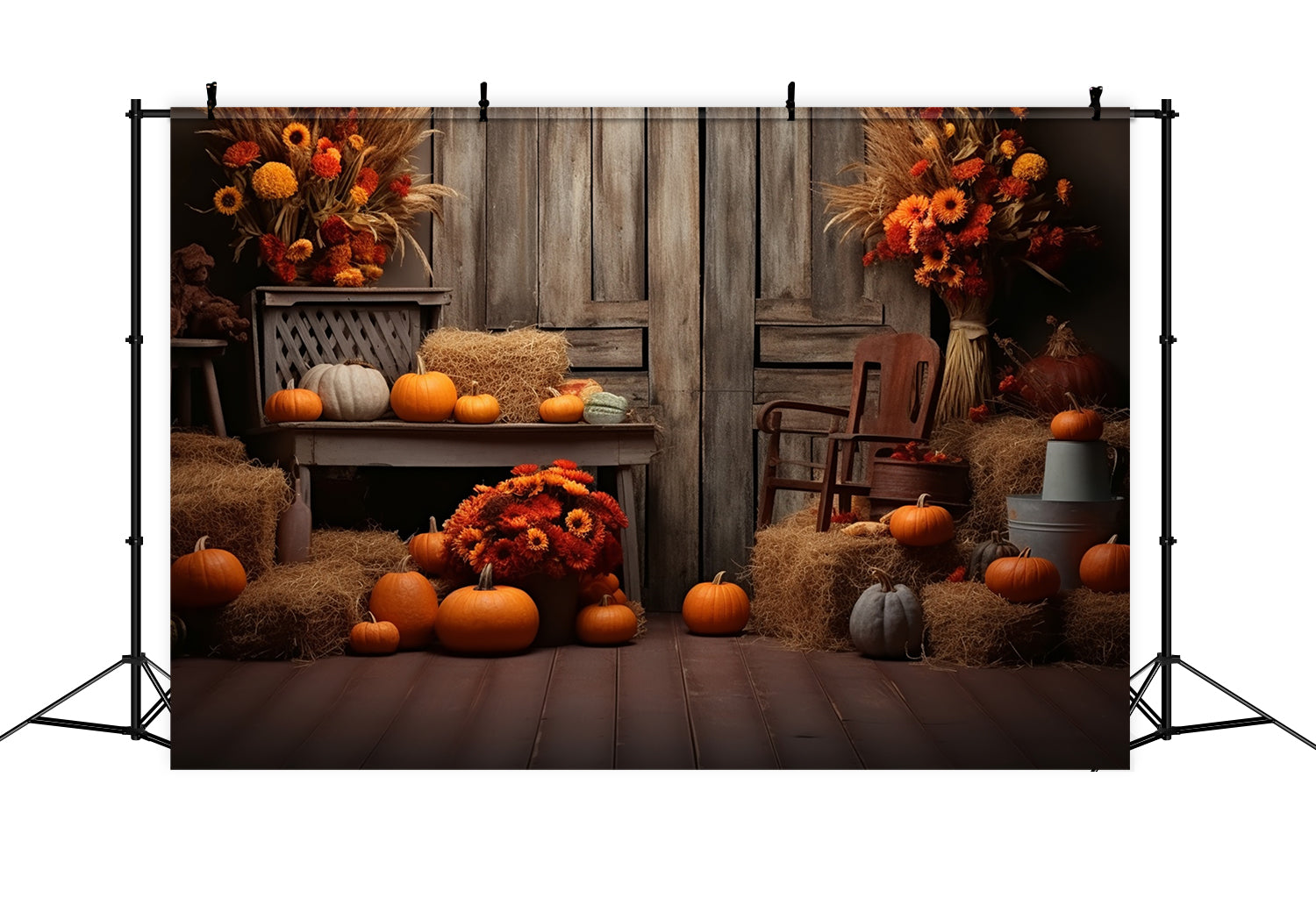 Autumn Pumpkin Barn with Wood Door Backdrop UK BRP7-78