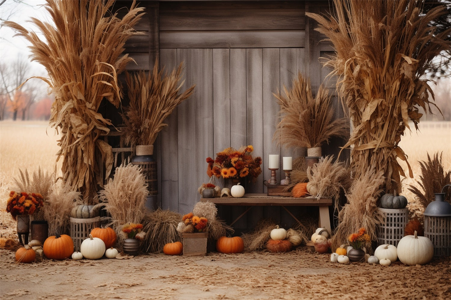 Autumn Wood House with Haystack Backdrop UK BRP7-79