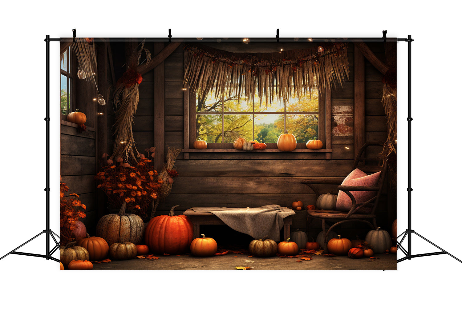 Autumn Pumpkin Barn Window Backdrop UK BRP7-81