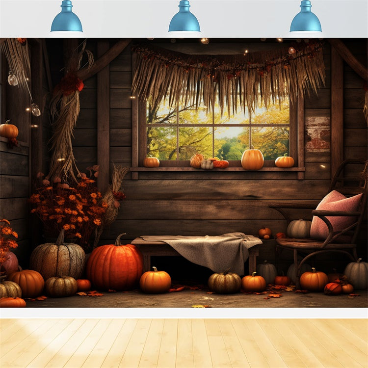 Autumn Pumpkin Barn Window Backdrop UK BRP7-81