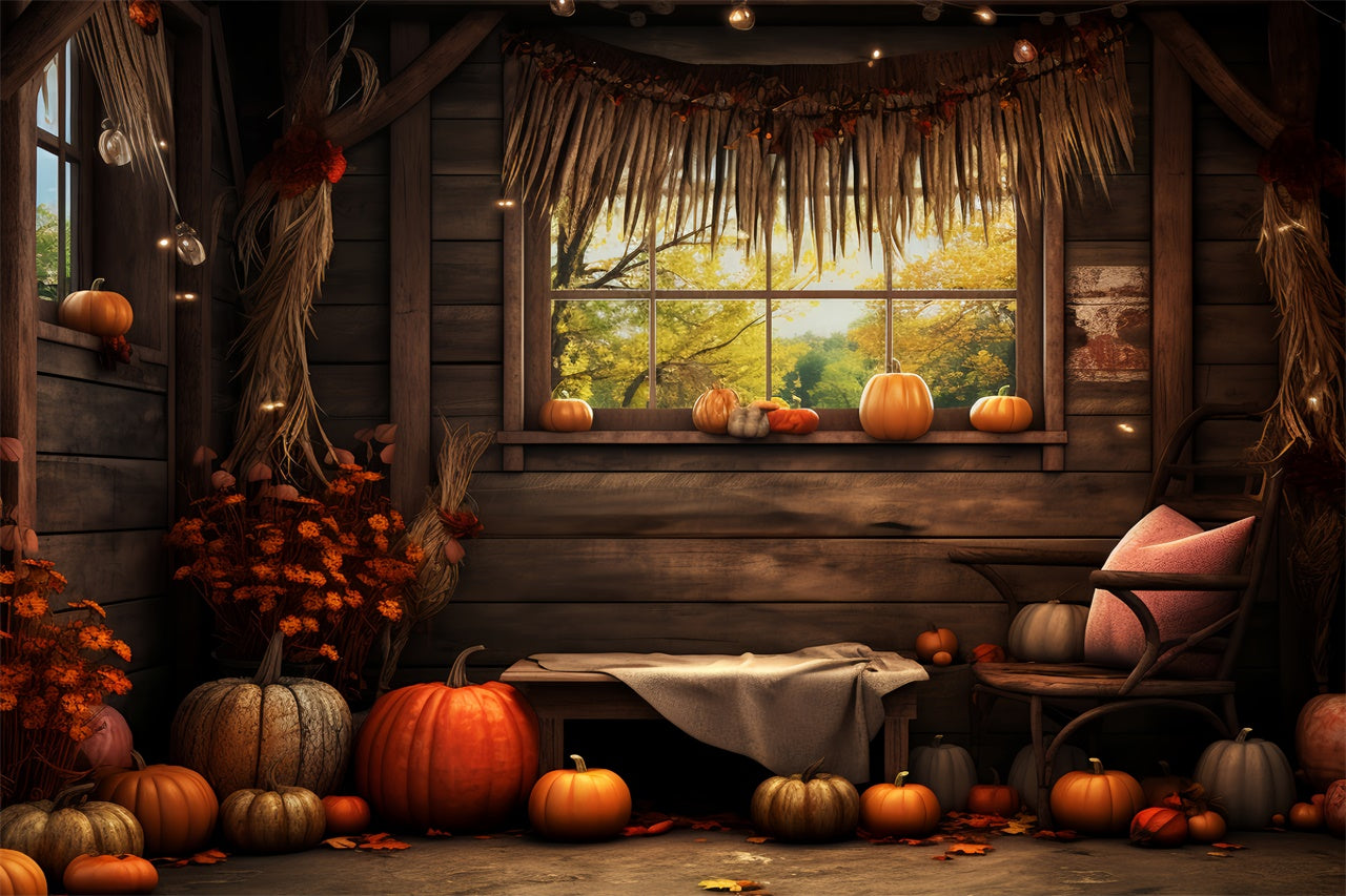 Autumn Pumpkin Barn Window Backdrop UK BRP7-81