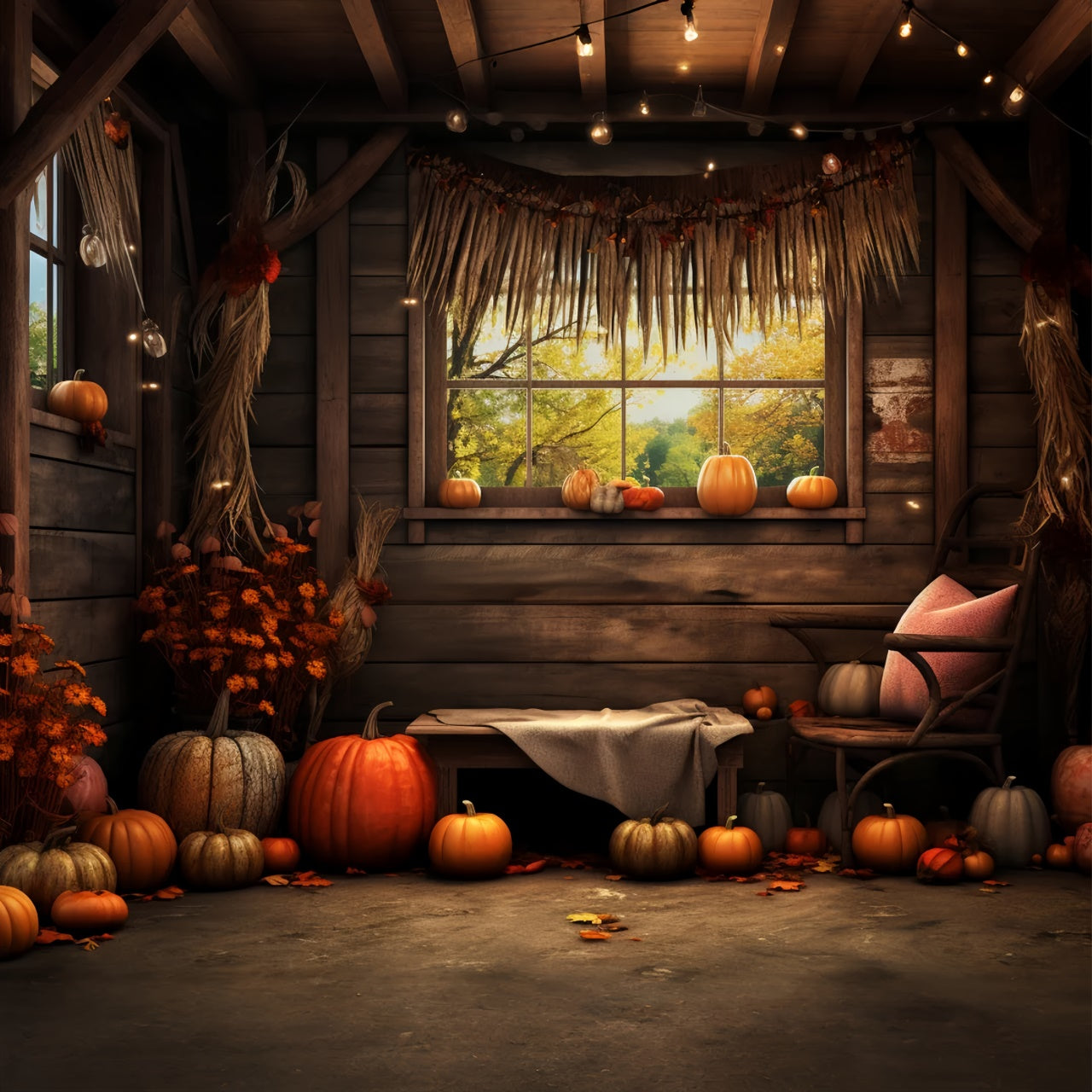 Autumn Pumpkin Barn Window Backdrop UK BRP7-81