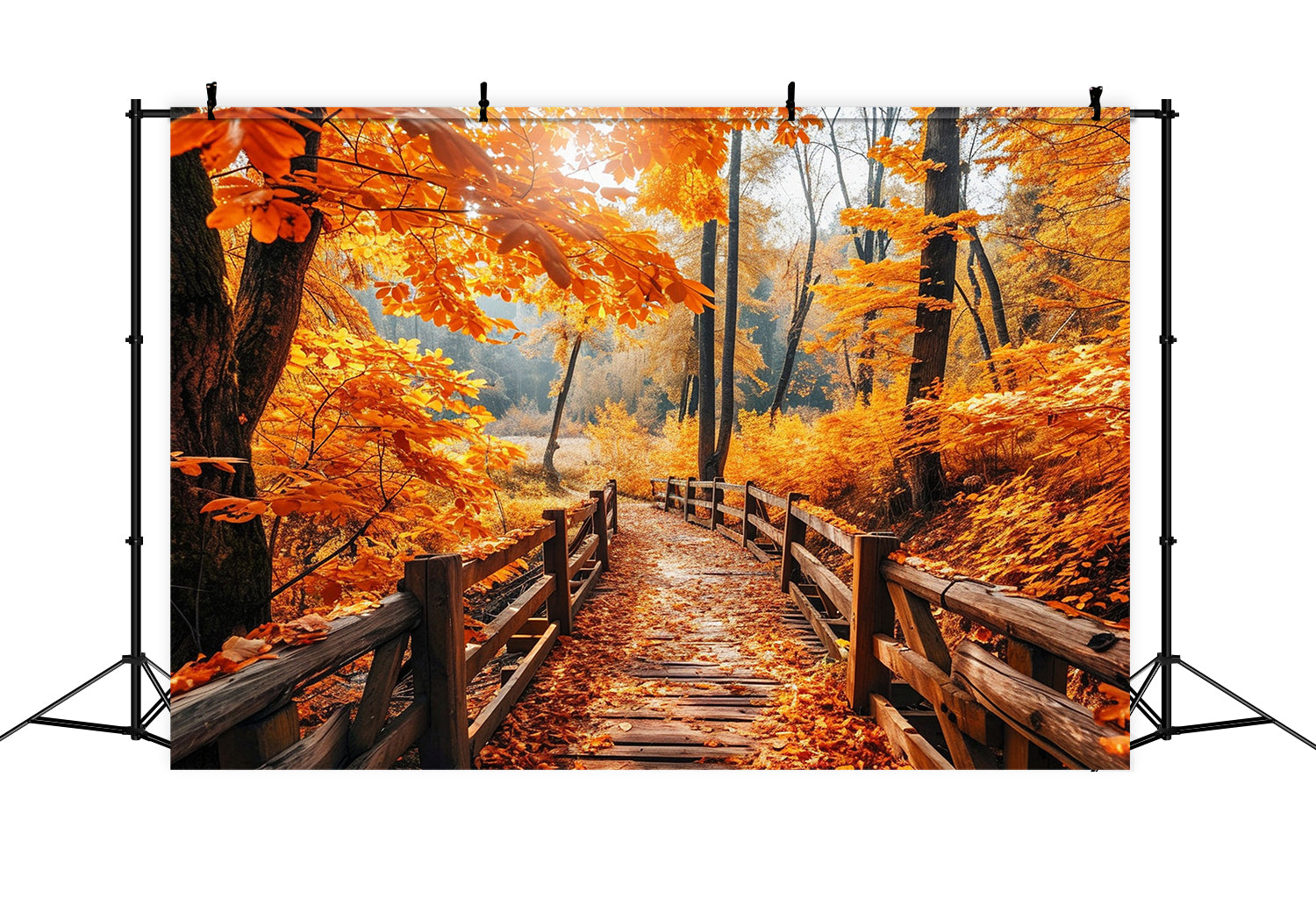 Autumn Maple Brown Wooden Bridge Backdrop UK BRP7-83