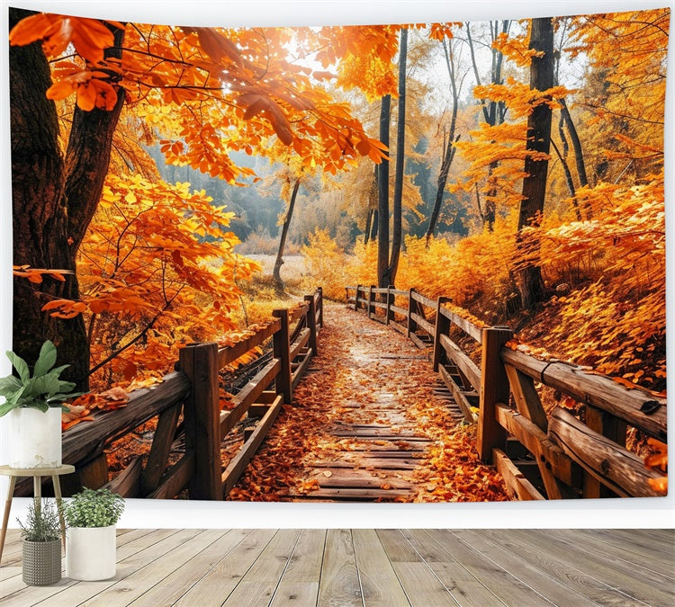 Autumn Maple Brown Wooden Bridge Backdrop UK BRP7-83