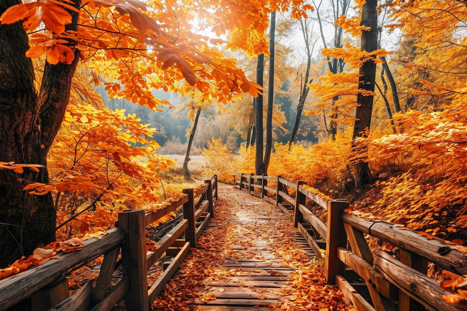 Autumn Maple Brown Wooden Bridge Backdrop UK BRP7-83