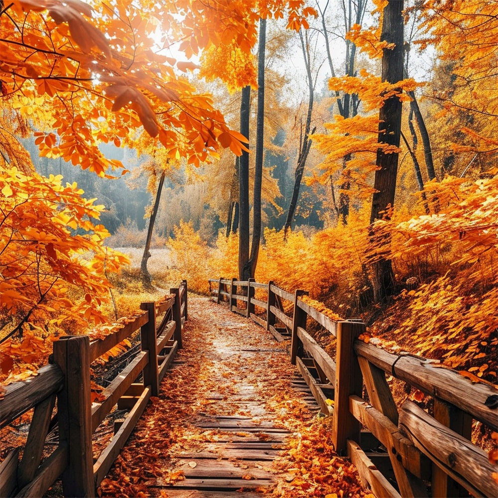 Autumn Maple Brown Wooden Bridge Backdrop UK BRP7-83