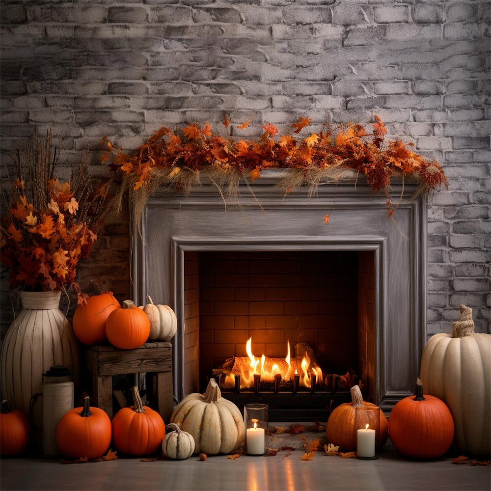 Autumn Fireplace Red Maple Leaves Backdrop UK BRP7-84