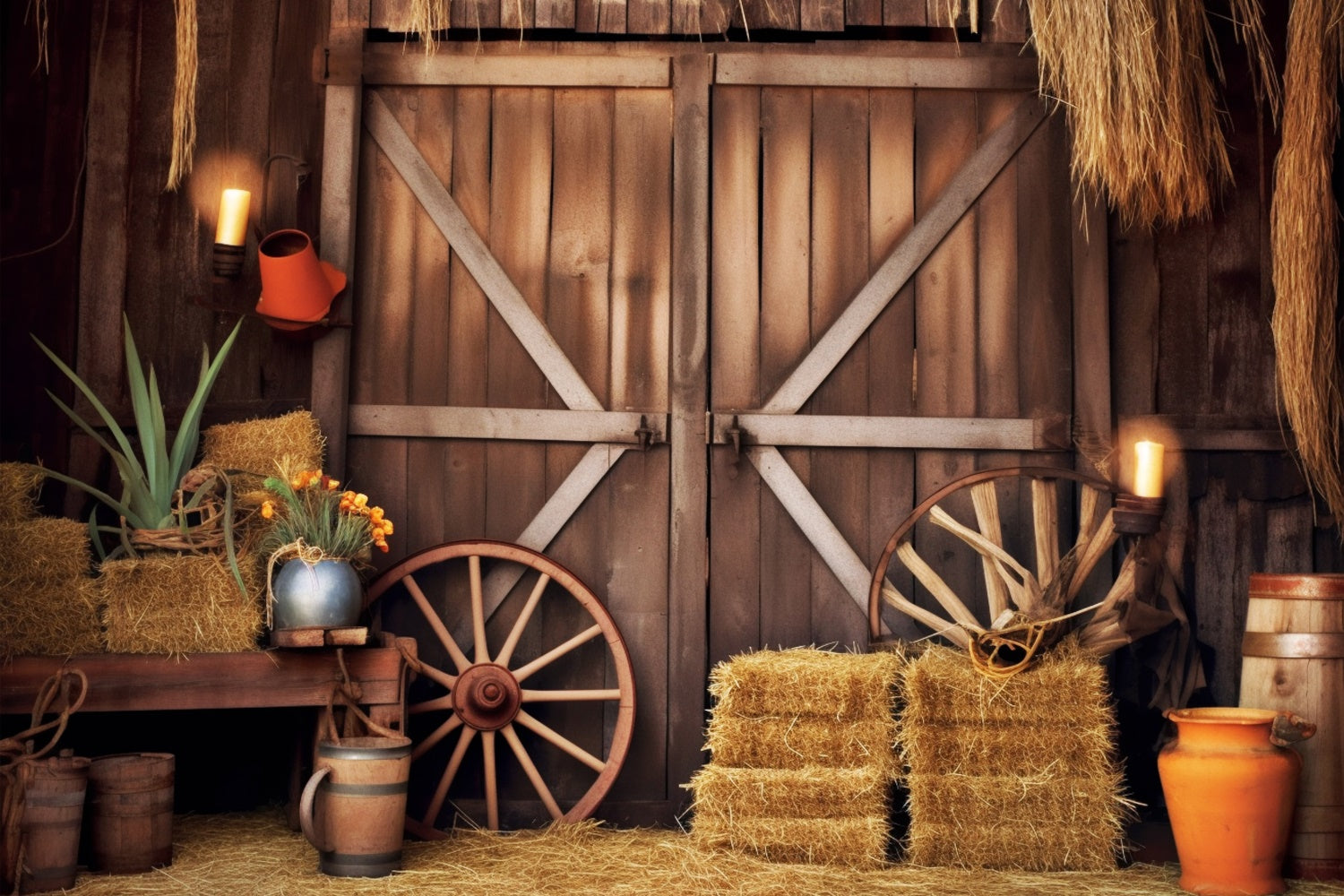 Barn Haystack Autumn Photography Backdrop UK BRP7-86