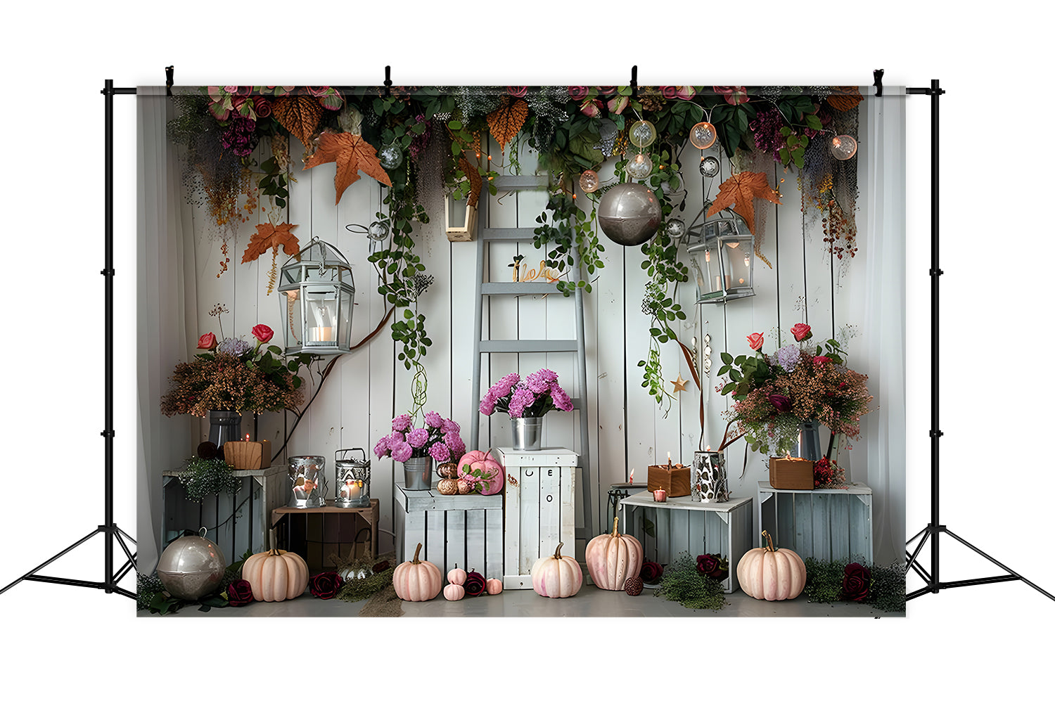 Autumn Pumpkins Flowers Light Backdrop UK BRP7-87