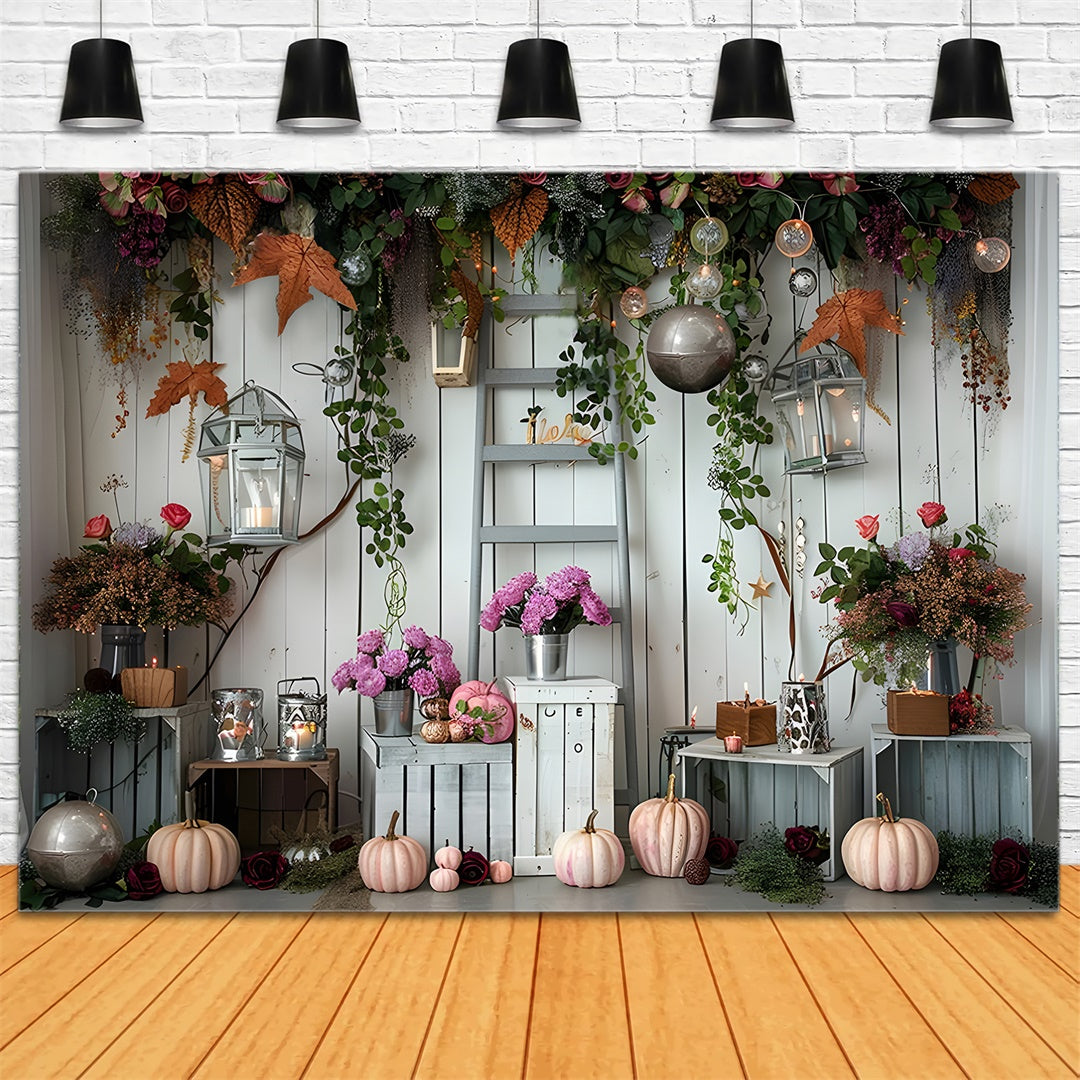 Autumn Pumpkins Flowers Light Backdrop UK BRP7-87