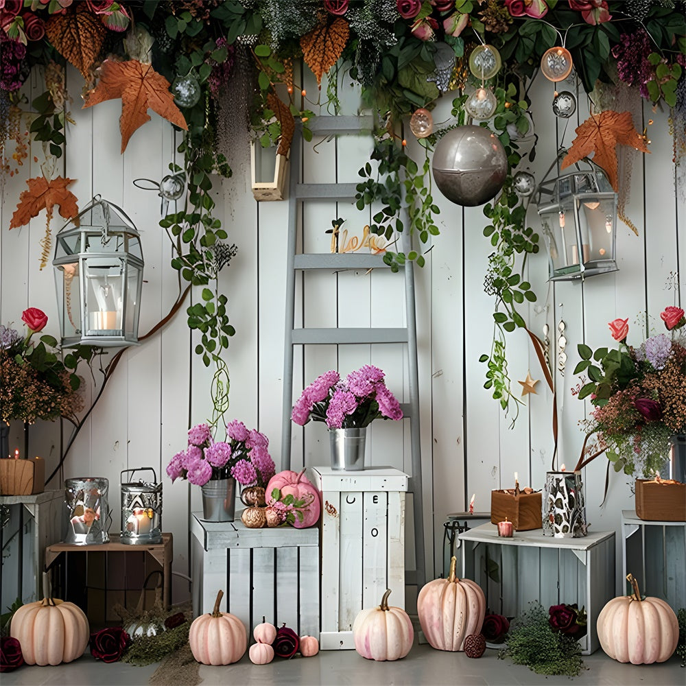 Autumn Pumpkins Flowers Light Backdrop UK BRP7-87