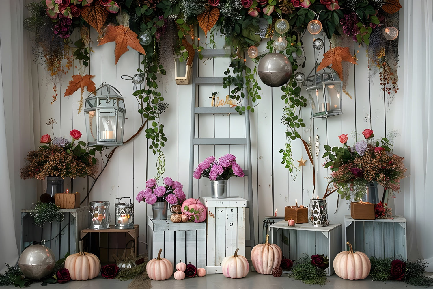 Autumn Pumpkins Flowers Light Backdrop UK BRP7-87