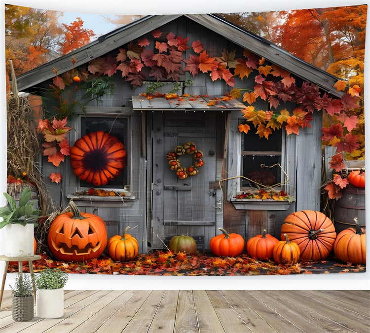 Autumn Forest Wood House Pumpkins Backdrop UK BRP7-88