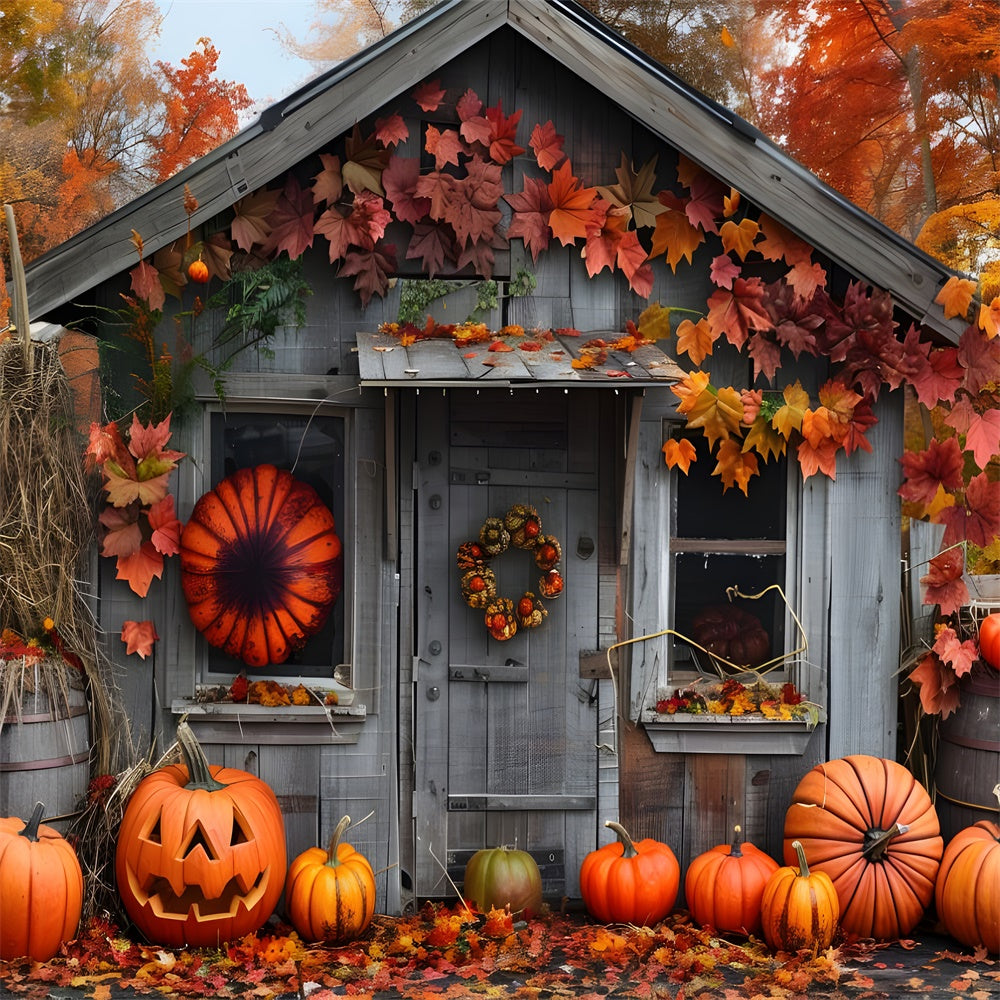 Autumn Forest Wood House Pumpkins Backdrop UK BRP7-88