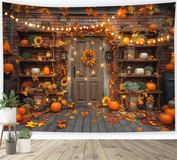 Door Pumpkin Leaves Lamp Autumn Backdrop UK BRP7-90